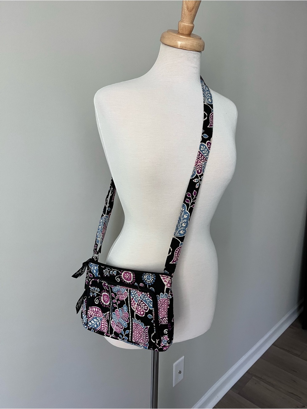 Vera Bradley Alpine Floral Crossbody Bag with Pink & Blue Accents